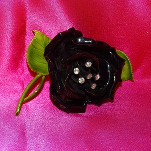 BIG BLACK FLOWER BROOCH